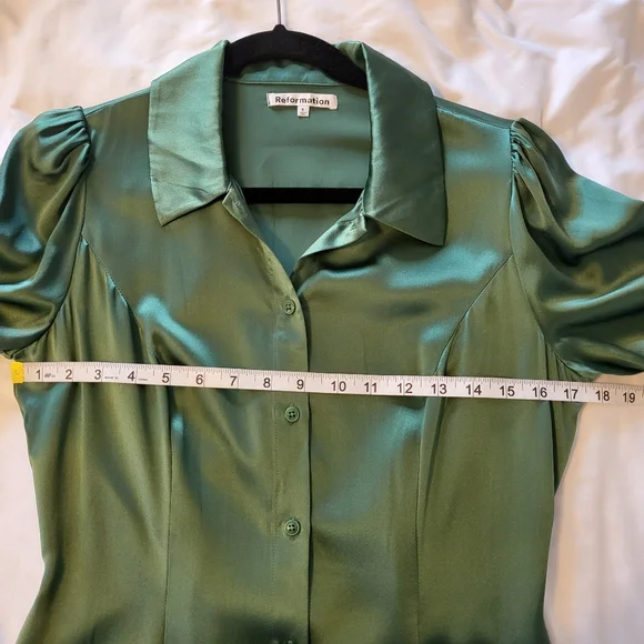 Reformation Catalina Silk Long Sleeve Midi Dress Green 6 - Picture 13 of 15